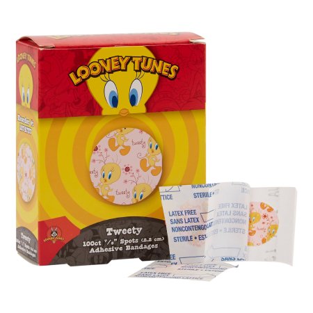 Bandages Adhesive Spot Bandage Looney Tunes™ 7/8 Inch Plastic Round Kid Design (Tweety Bird) Sterile (100/BX 24BX/CS) by Dukal Corporation  ID 1074737